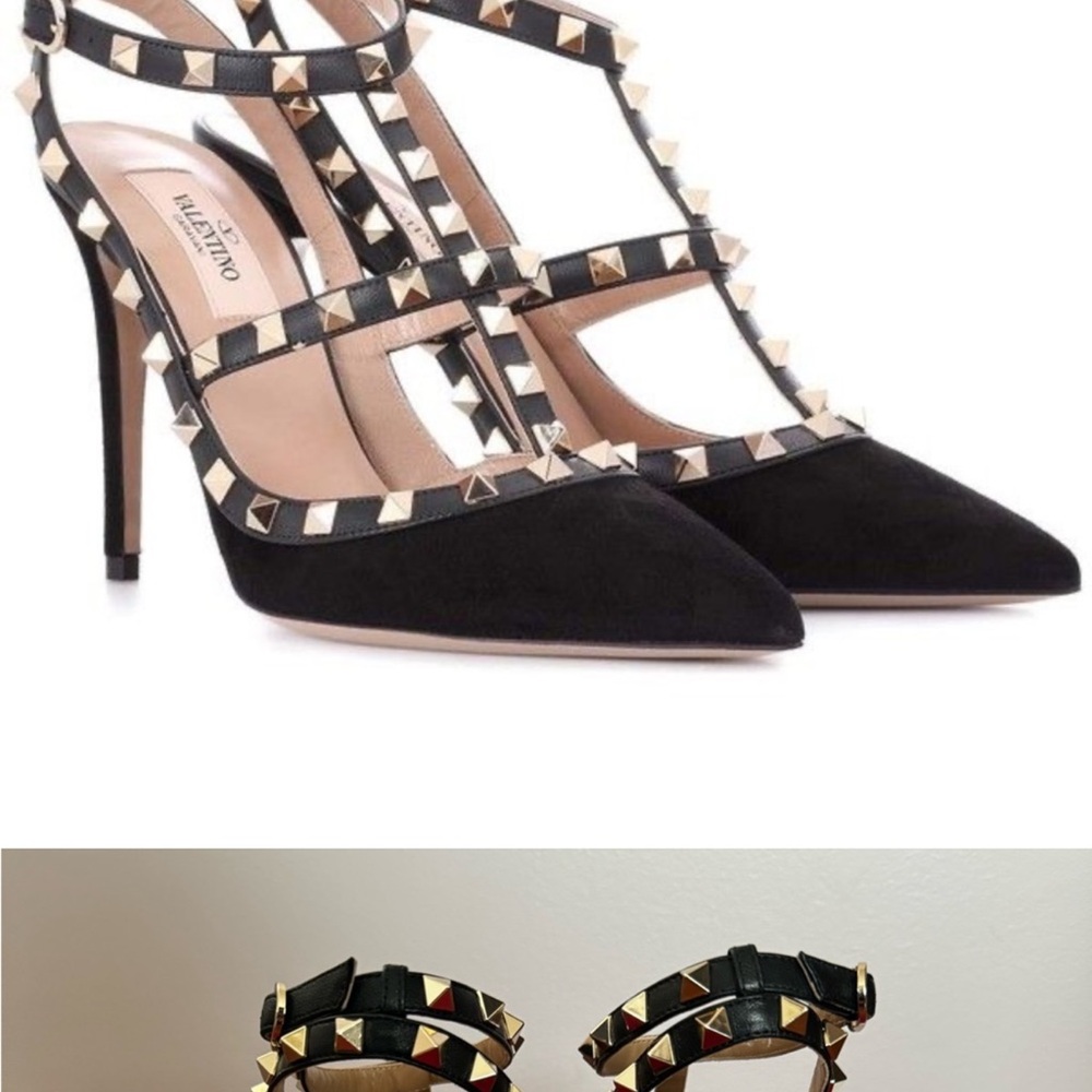 Valentino Black and Gold Studded Heels